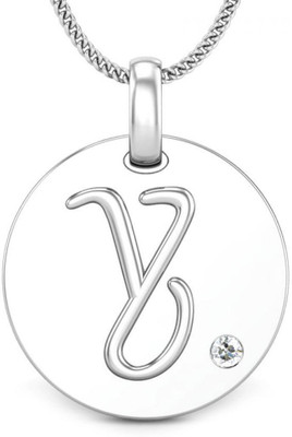 Candere Initials Y Aesthetic Embossed 18K Diamond White Gold Pendant