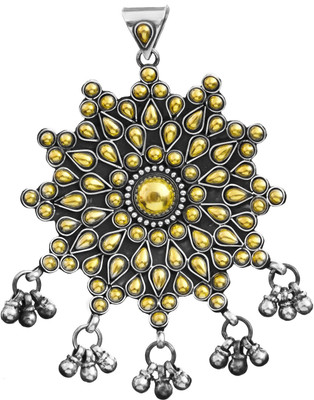 Exotic India Gold Plated Flower with Charms Sterling Silver Pendant
