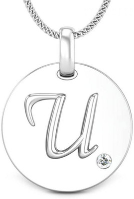 Candere Initials U Aesthetic Embossed 18K Diamond White Gold Pendant