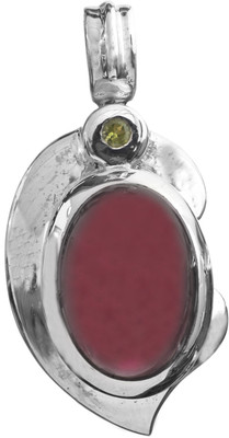 Exotic India Designer Garnet, Peridot Sterling Silver Pendant