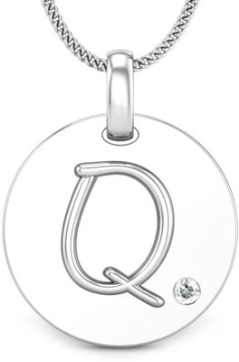 Candere Initials Q Aesthetic Embossed 18K Diamond White Gold Pendant