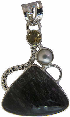 Exotic India Designer Citrine, Quartz, Pearl Sterling Silver Pendant