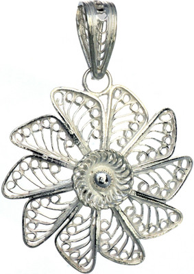 Exotic India Filigree Flower Sterling Silver Pendant