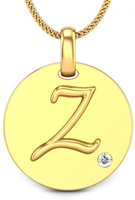 Candere Initials Z Aesthetic Embossed 18K Diamond Yellow Gold Pendant