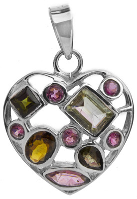 Exotic India Heart-Shape Tourmaline Sterling Silver Pendant