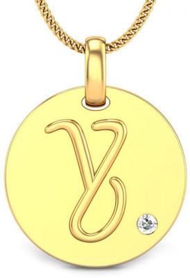 Candere Initials Y Aesthetic Embossed 18K Diamond Yellow Gold Pendant