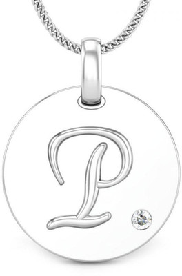 Candere Initials P Aesthetic Embossed 18K Diamond White Gold Pendant