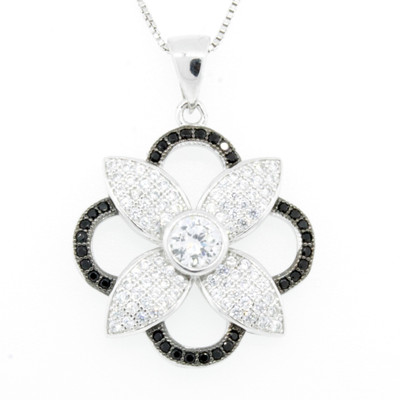 65% OFF on Glitz Design Black And White Sterling Silver Plated Cubic Zirconia Silver Pendant