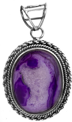 Exotic India Druzy Amethyst Sterling Silver Pendant