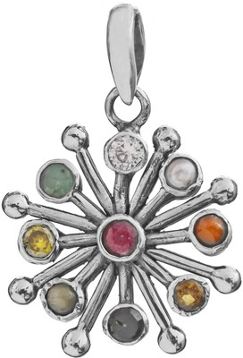 Exotic India Navaratna Sterling Silver Pendant