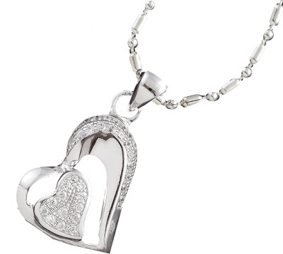 22% OFF on Aapno Rajasthan Double Heart Silver CZ Pendant Silver Pendant