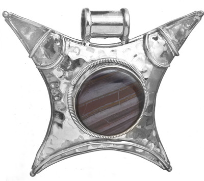 Exotic India Iron Tiger Eye Large Sterling Silver Pendant