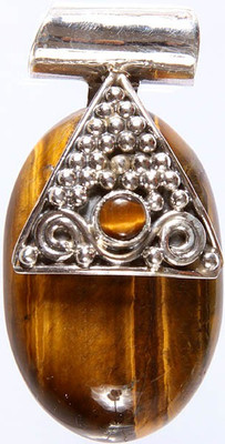 Exotic India Tiger Eye Sterling Silver Pendant