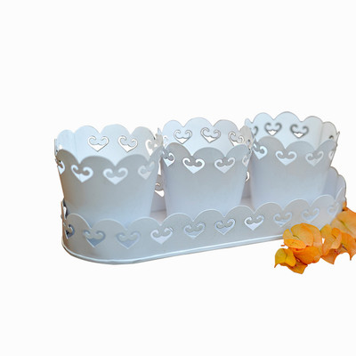 69% OFF on The Yellow Door Planters with Tray,Tea Light Holders - White Plant Container Set Pack of 3, Metal