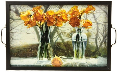 21% OFF on Sangu Studio Boutique Floral Design Solid Wood, Glass Tray Multicolor, Pack of 1