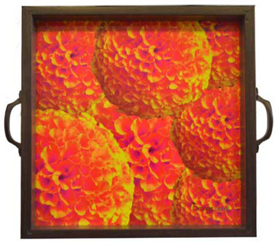 3% OFF on The Orange Sand Genda Phool Printed Wood Tray Orange, Pack of 1