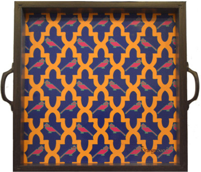 3% OFF on The Orange Sand Ahir Bird Printed Wood Tray Blue, Yellow, Pack of 1