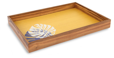 Cocktail Yellow Leaf Solid Wood Tray Brown, Pack of 1 Cocktail Yellow Leaf Solid Wood Tray Brown, Pack of 1