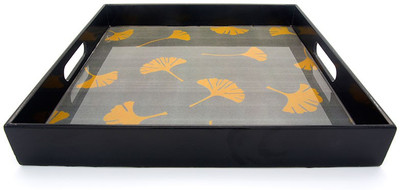 44% OFF on Giftease Square Lacquer 13 x 13 Inch Solid Wood Tray Black, Pack of 1