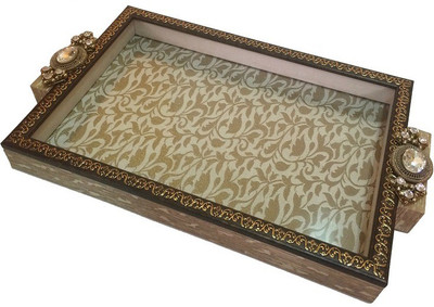 Aradhana Arts Cream & Gold Embellished Plastic Tray Multicolor, Pack of 1