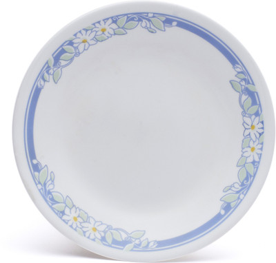 15% OFF on Corelle Livingware Jasmine Small Printed Glass Plate Set White, Blue, Pack of 6