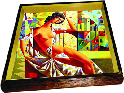 15% OFF on Panache Serves Hammered Wood Tray Multicolor, Pack of 1