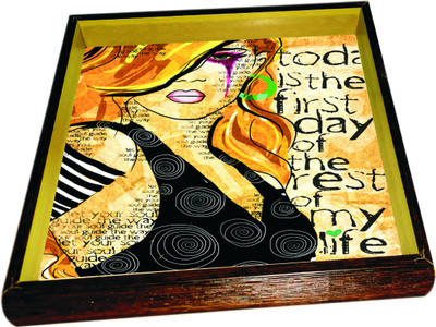 56% OFF on Panache Serves Hammered Wood Tray Multicolor, Pack of 1