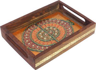 58% OFF on R S Jewels Handicrafts Paper Mache Designs Engraved Wood Tray Multicolor, Pack of 1