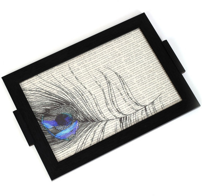 Cherrytin Large Sequined Peacock Printed Wood Tray Multicolor, Pack of 1 Cherrytin Large Sequined Peacock Printed Wood Tray Multicolor, Pack of 1