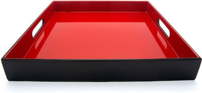 39% OFF on Giftease Square Lacquer 13 x 13 Inch Solid Wood Tray Black, Red, Pack of 1