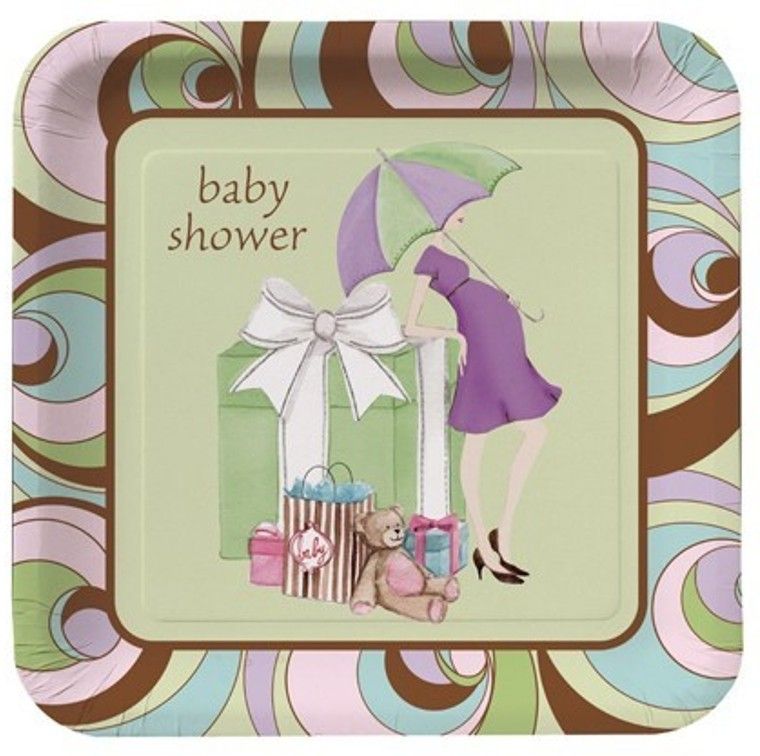 Amscan Parenthood Baby Shower Square Plates 10.25 Amscan Parenthood Baby Shower Square Plates 10.25