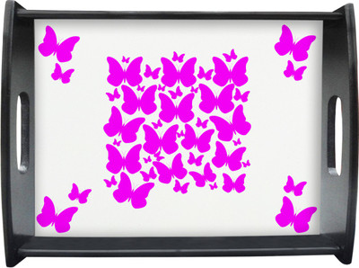 71% OFF on Sajawathomes Pink Batterfly Pattern Printed Wood Tray Multicolor, Pack of 1