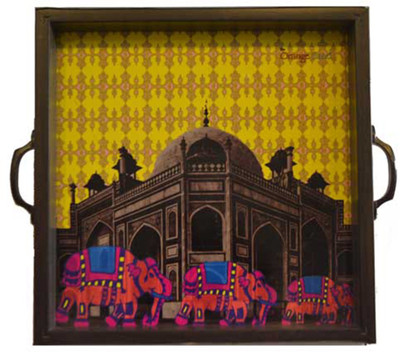 3% OFF on The Orange Sand Ele Family Printed Wood Tray Yellow, Pack of 1