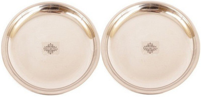 IndianArtVilla Quarter Serving Solid Stainless Steel, Copper Plate Set (Brown, Silver, Pack Of 2)