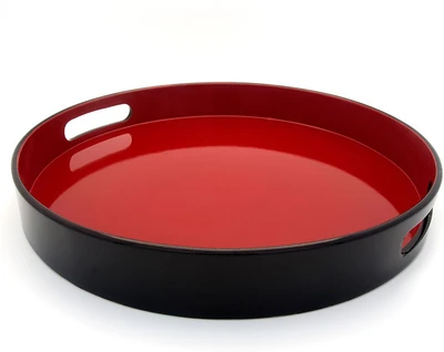 39% OFF on Giftease Round Lacquer 13 Inch Solid Wood Tray Black, Red, Pack of 1