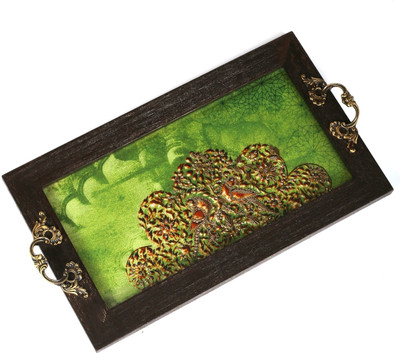 Cherrytin Small Zardozi Printed Wood Tray Green, Pack of 1 Cherrytin Small Zardozi Printed Wood Tray Green, Pack of 1