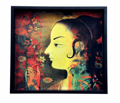 50% OFF on Indigo Creatives Designer Beautiful Buddhist Woman Bar Glass Cup Printed Wood Tray Multicolor, Pack of 1