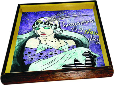 53% OFF on Panache Serves Hammered Wood Tray Multicolor, Pack of 1