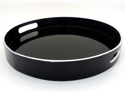 Giftease Round Lacquer 13 Inch Solid Wood Tray Black, Pack of 1
