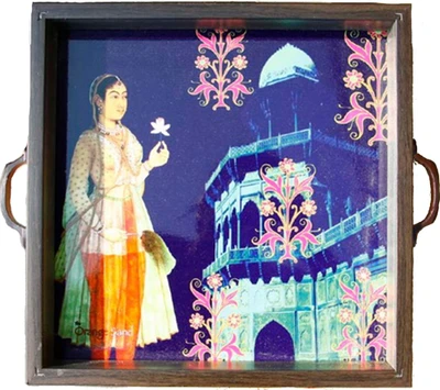 3% OFF on The Orange Sand TAMARA FORT Printed Wood Tray Blue, Pink, Pack of 1