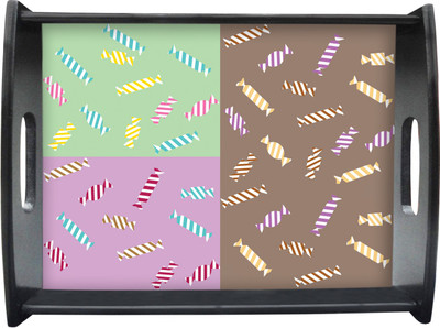 71% OFF on Sajawathomes Toffee With Colorfull Background Pattern Printed Wood Tray Multicolor, Pack of 1