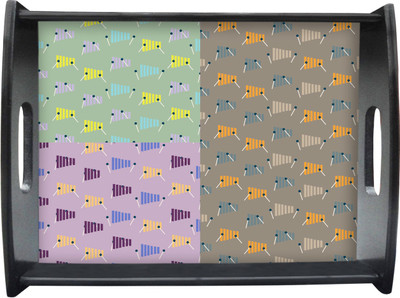 71% OFF on Sajawathomes Three Color Pattern Printed Wood Tray Multicolor, Pack of 1