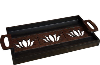 10% OFF on Aarav Designs 3 Lotus Solid Wood Tray Brown, Pack of 1