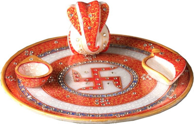 Aapno Rajasthan Swastika Marble Aarti Thali with Kundan Work Marble Pooja & Thali Set Aapno Rajasthan Swastika Marble Aarti Thali with Kundan Work Marble Pooja & Thali Set
