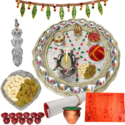 10% OFF on Creativity Centre Diwali With Dry Fruits N Door Hanging Stainless Steel Pooja & Thali Set