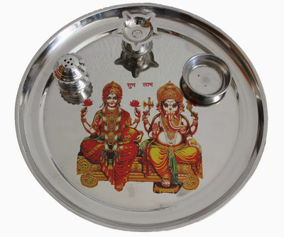 40% OFF on Dekor World Laxmi Ganesha Painted Brass Pooja & Thali Set