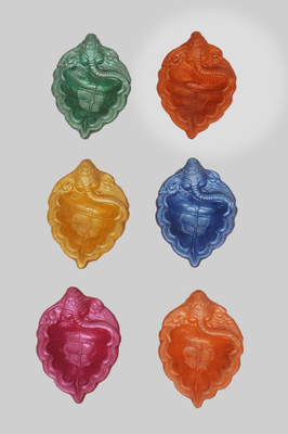 65% OFF on Indigo Creatives 6 Color Designer Ganesha Style Diya Earthenware Set Earthenware Pooja & Thali Set