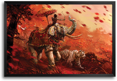 46% OFF on Indian Ruler with Elephant & Tiger Laminated Framed Paper Print
