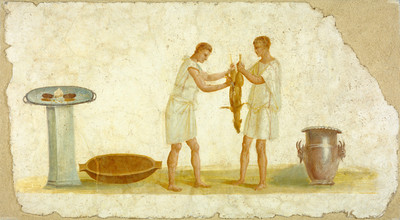 7% OFF on Fragment Of A Fresco Panel With A Meal Preparation Fine Art Print