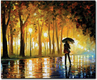 69% OFF on Stybuzz Walk In Rain Painting Yellow Frameless Canvas Art